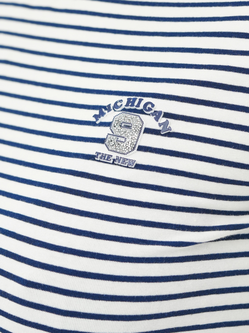 Γυναικείο μπλουζάκι ασπρό-ναυτικό μπλε OZONEE JS/R61604