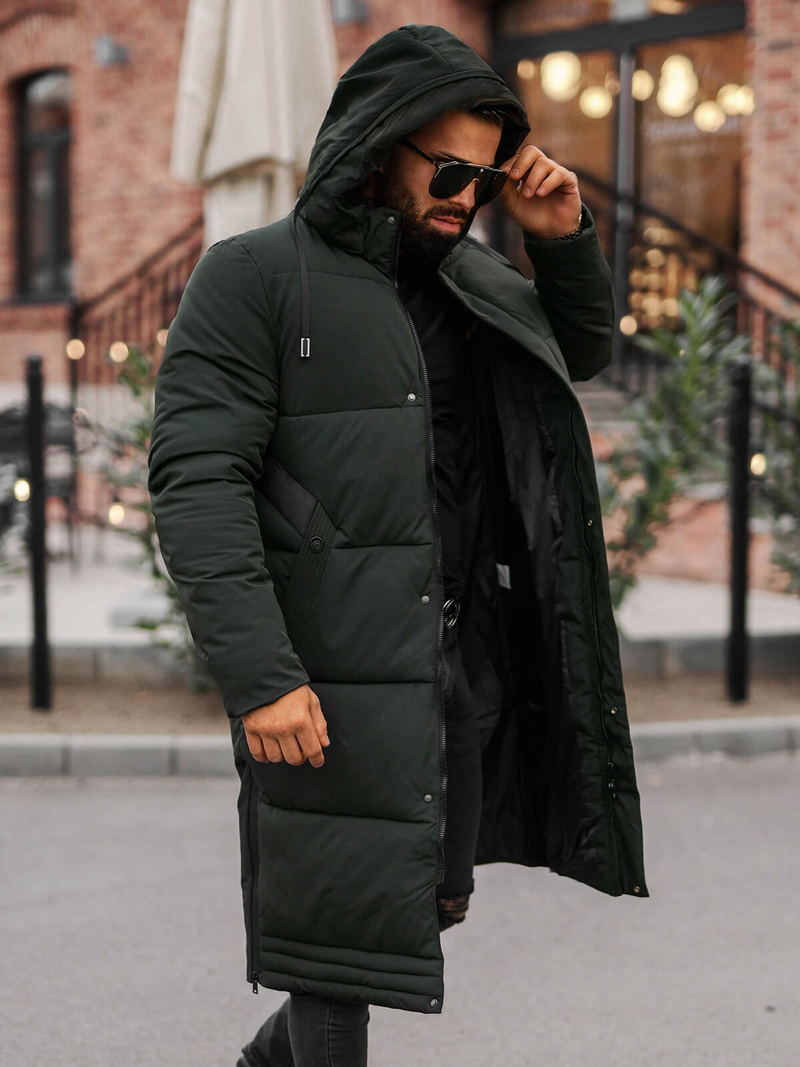 Ανδρικό χειμερινό μπουφάν Σκούρο πράσινο OZONEE JS/19M1290/136