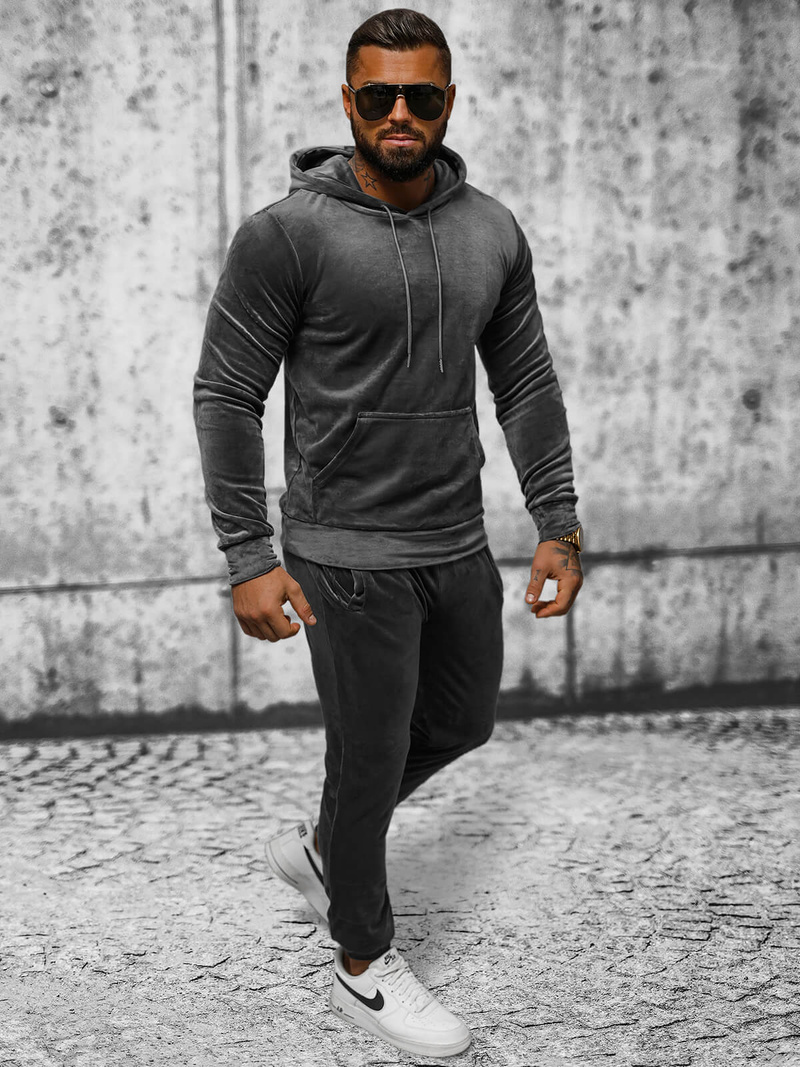 Ανδρικό βελούδινο σετ φόρμας γραφίτη OZONEE JS/8C1171/6