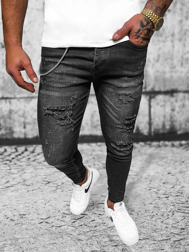 Ανδρικό τζιν παντελόνι mαύρος OZONEE O/MB465