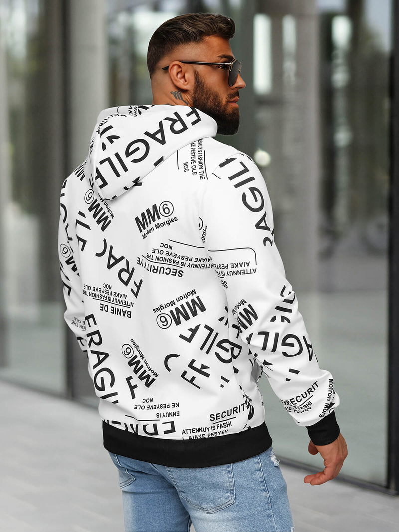 Ανδρικό Φούτερ με Kουκούλα λευκό OZONEE JS/8B1255/1