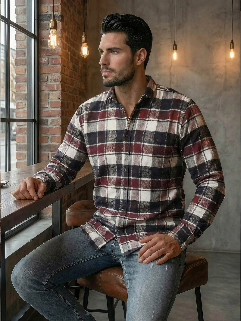 Ανδρικό πουκάμισο μπορντό OZONEE V/V174Z