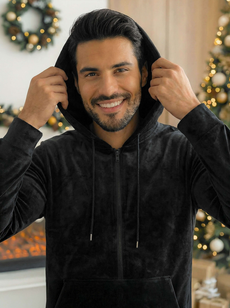 Ανδρικό βελούδινο σετ φόρμας μαύρο OZONEE JS/8C1169/3Z