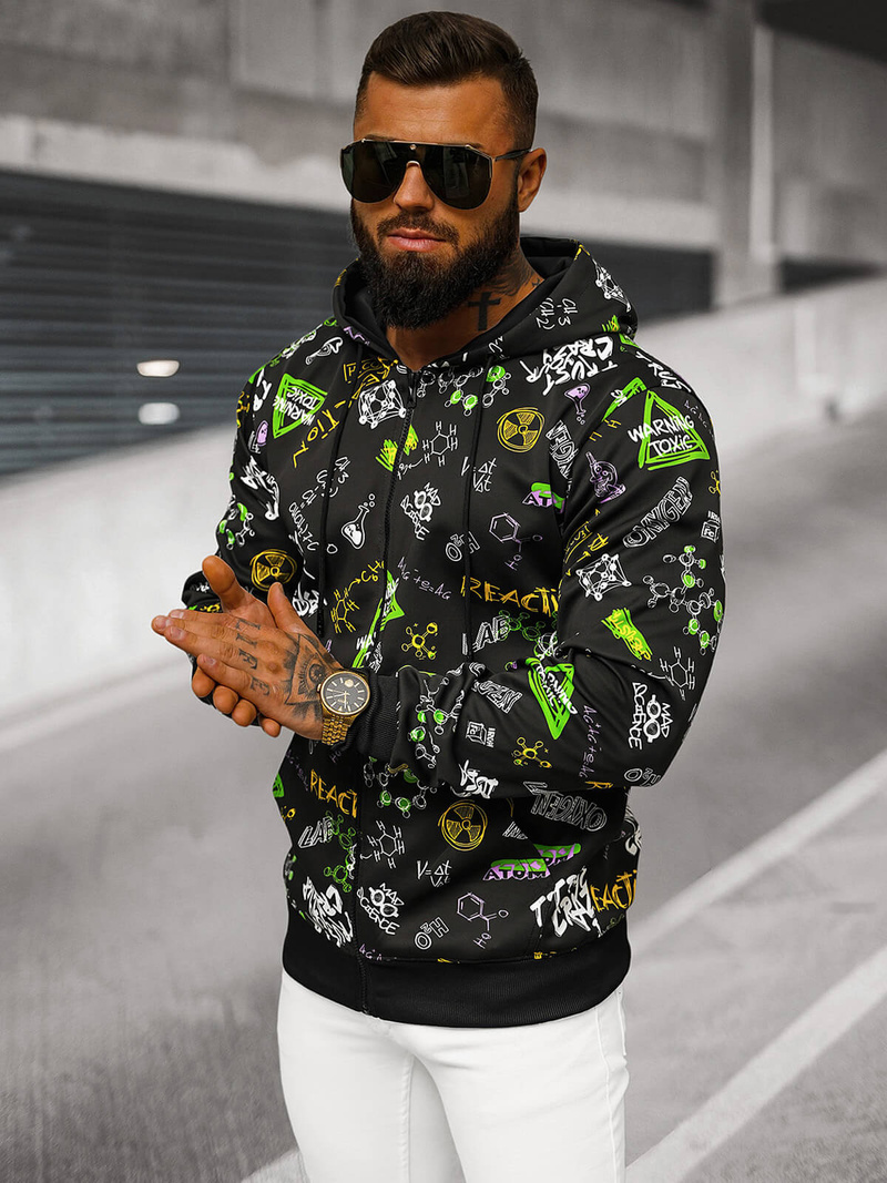 Ανδρικό Φούτερ με Kουκούλα Mαύρος OZONEE JS/8B1186/3