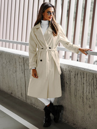 Γυναικείο δερμάτινο παλτό ανοιχτό μπεζ OZONEE JS/11Z8100