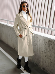 Γυναικείο δερμάτινο παλτό ανοιχτό μπεζ OZONEE JS/11Z8100