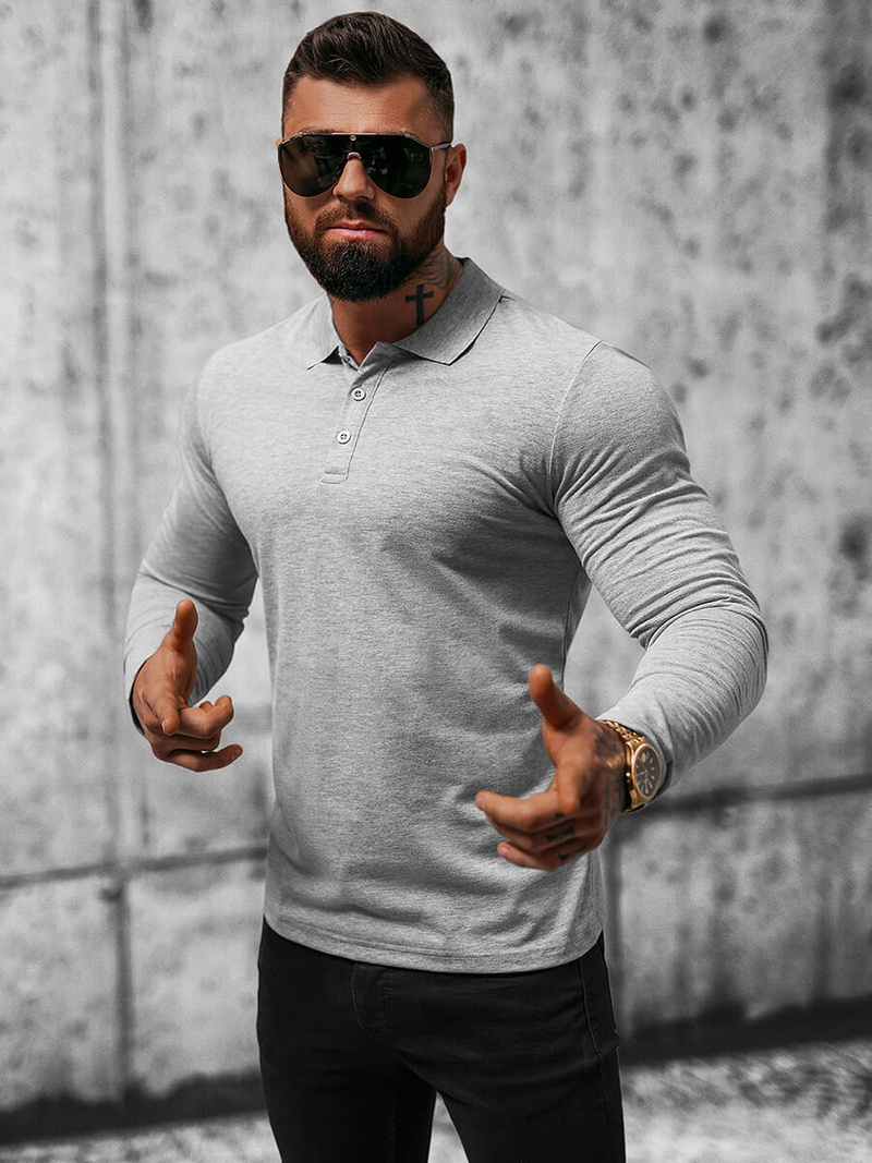 Ανδρικό μπλουζάκι με μακριά μανίκια Γκρί OZONEE O/B263