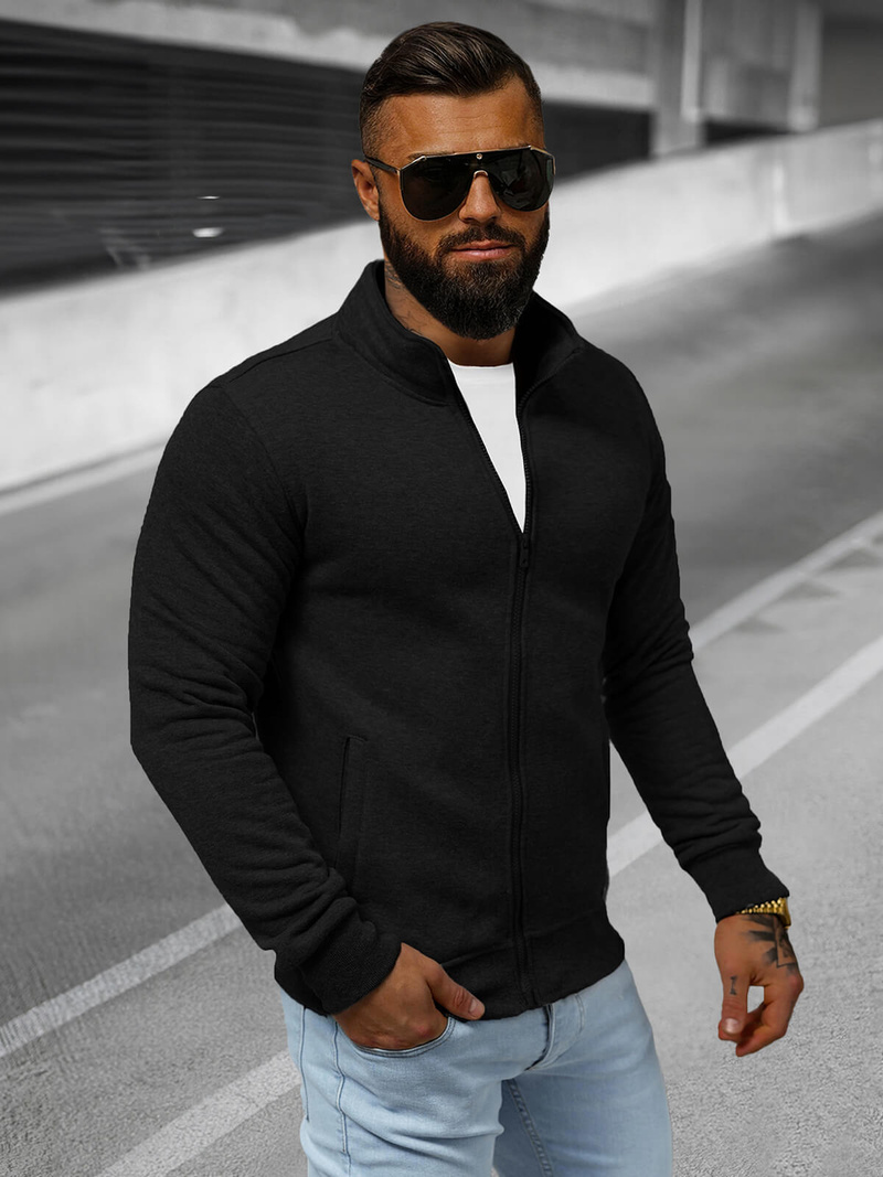 Ανδρικό φούτερ με φερμουάρ μαύρο OZONEE JS/2002Z