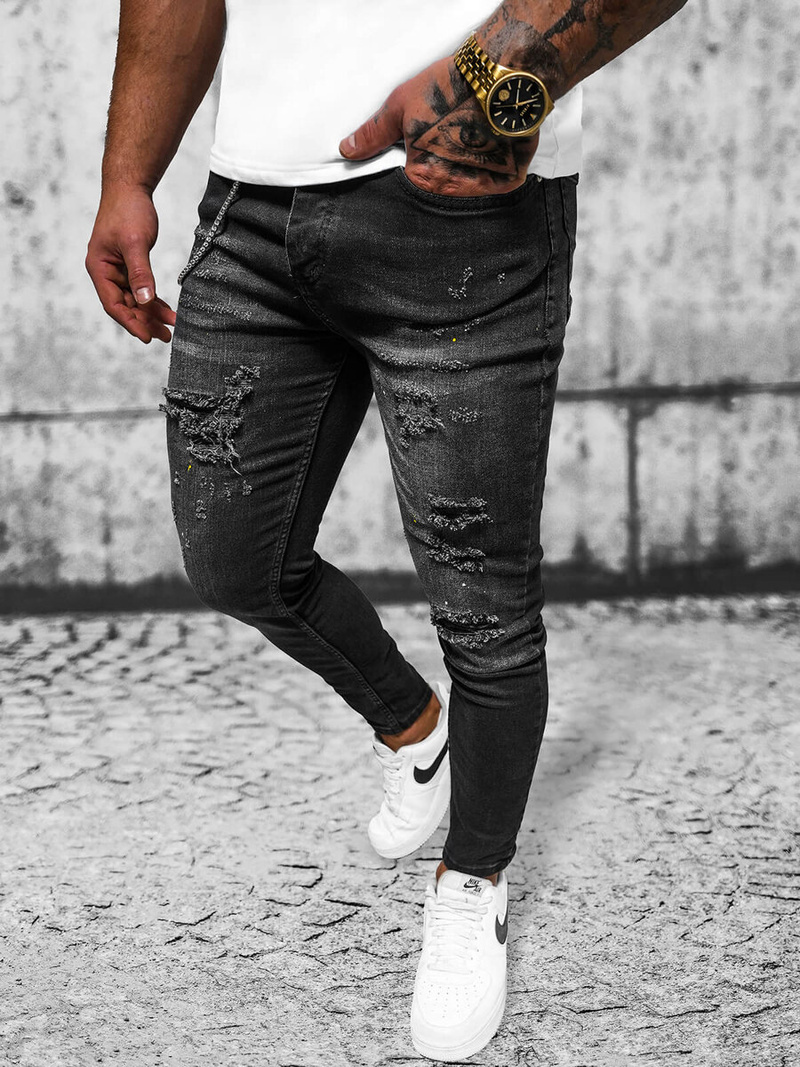 Ανδρικό τζιν παντελόνι mαύρος OZONEE O/MB465