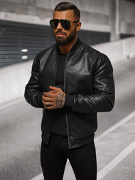 Ανδρικό δερμάτινο μπουφάν μαύρο OZONEE O/88120