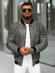 Ανδρικό δερμάτινο μπουφάν γραφίτη OZONEE JS/11Z8107