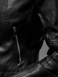 Γυναικείο δερμάτινο μπουφάν μαύρο OZONEE JS/11Z8038