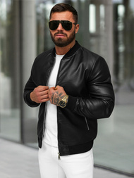 Ανδρικό δερμάτινο μπουφάν μαύρο OZONEE JS/11Z8107