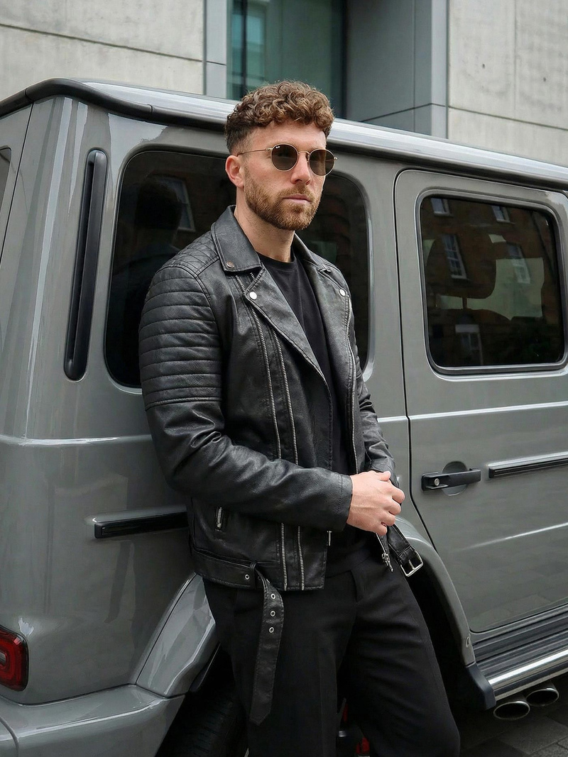 Ανδρικό δερμάτινο μπουφάν μαύρο OZONEE JS/11Z8069