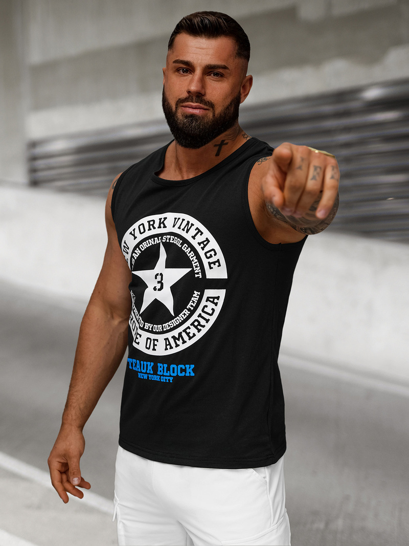 Ανδρικό αμάνικο μπλουζάκι mαύρος OZONEE JS/8B1721/3Z