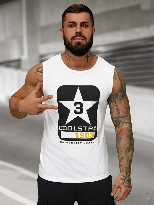 Ανδρικό αμάνικο μπλουζάκι λευκό OZONEE JS/8B1719/1Z