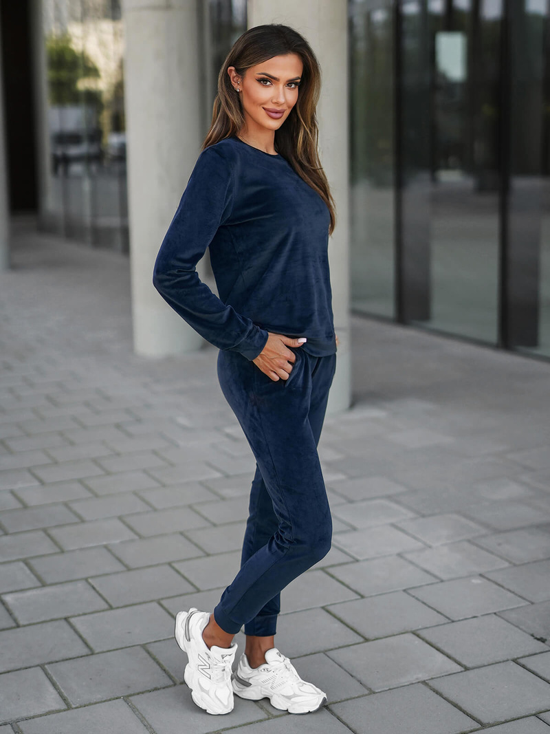 Γυναικείο βελούδινο σετ φόρμας ναυτικό μπλε OZONEE O/8C1173/25