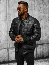 Ανδρικό δερμάτινο μπουφάν μαύρο OZONEE O/11Z8099