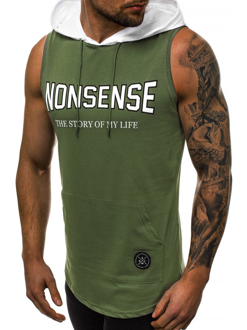 Ανδρικό μπλουζάκι με κουκούλα πράσινο OZONEE MAD/2882Z