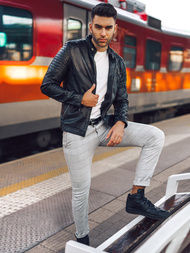 Ανδρικό δερμάτινο μπουφάν μαύρο OZONEE YD/BF5916309Z