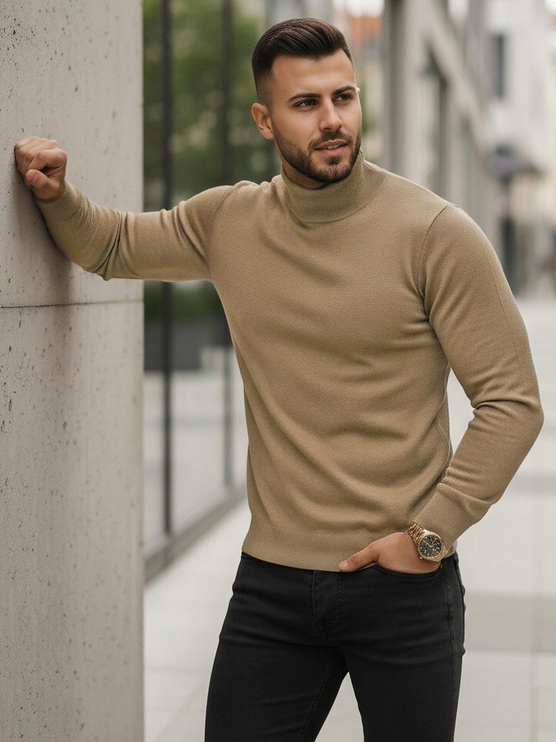 Ανδρικό πουλόβερ kαμήλα OZONEE V/V24503