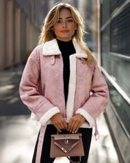 Γυναικείο δερμάτινο μπουφάν πούδρα ροζ OZONEE O/81331Z