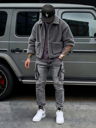 Ανδρικό τζιν παντελόνι γραφίτη OZONEE O/E10017Z