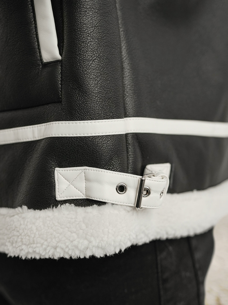 Ανδρικό δερμάτινο μπουφάν μαύρο OZONEE JS/11Z8270