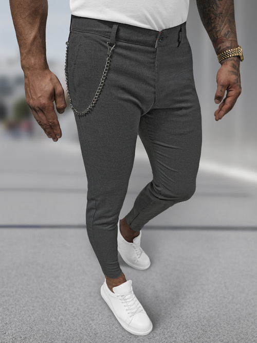 Ανδρικό παντελόνι chino γραφίτη OZONEE DJ/3300