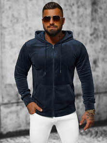 Ανδρικό βελούδινο Φούτερ με Kουκούλα ναυτικό μπλε OZONEE JS/8B1168/25