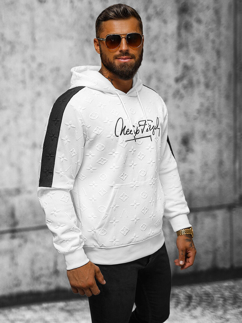 Ανδρικό Φούτερ με Κουκούλα λευκό OZONEE JS/3B572