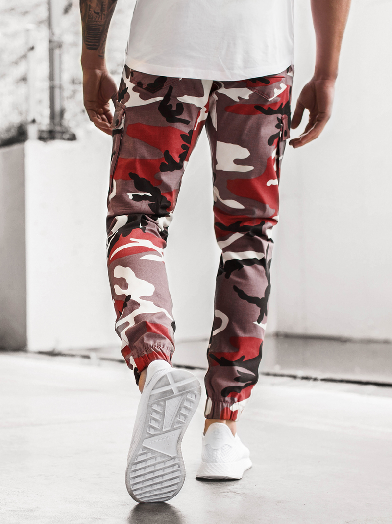 Ανδρικό παντελόνι jogger μπορντό-μπεζ OZONEE A/0853