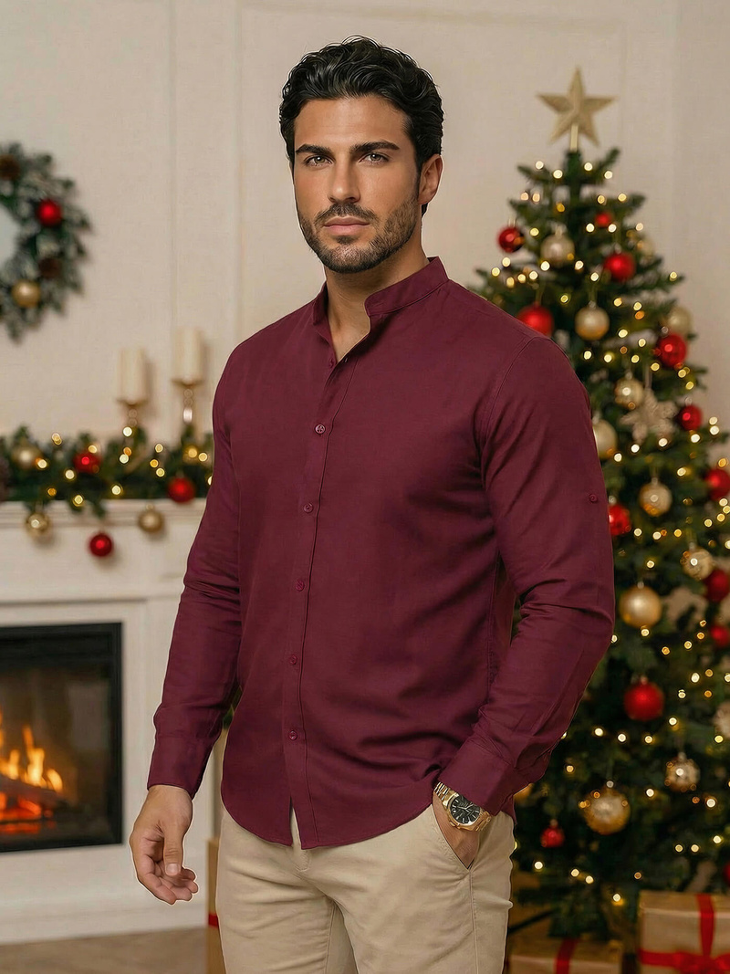 Ανδρικό πουκάμισο μπορντό OZONEE O/V57Z