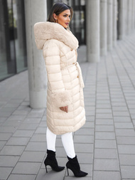 Γυναικείο παλτό mπεζ OZONEE JS/5M3160/254Z