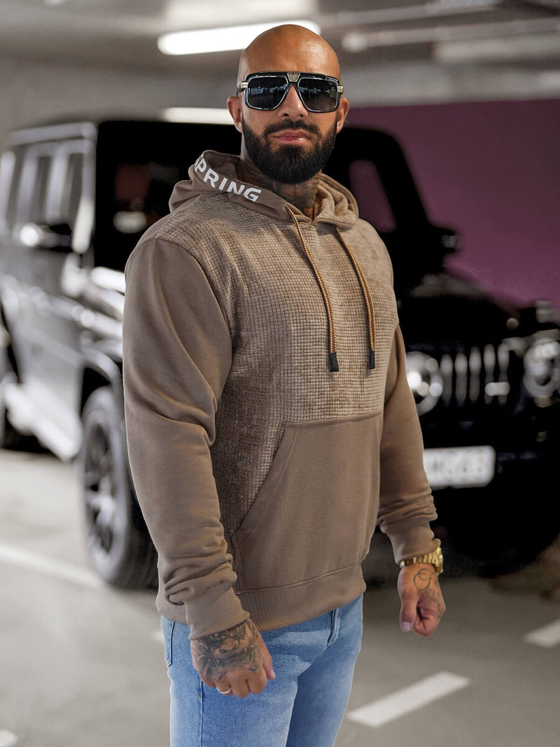 Ανδρικό Φούτερ με kουκούλα Σκούρο μπεζ OZONEE O/3C505