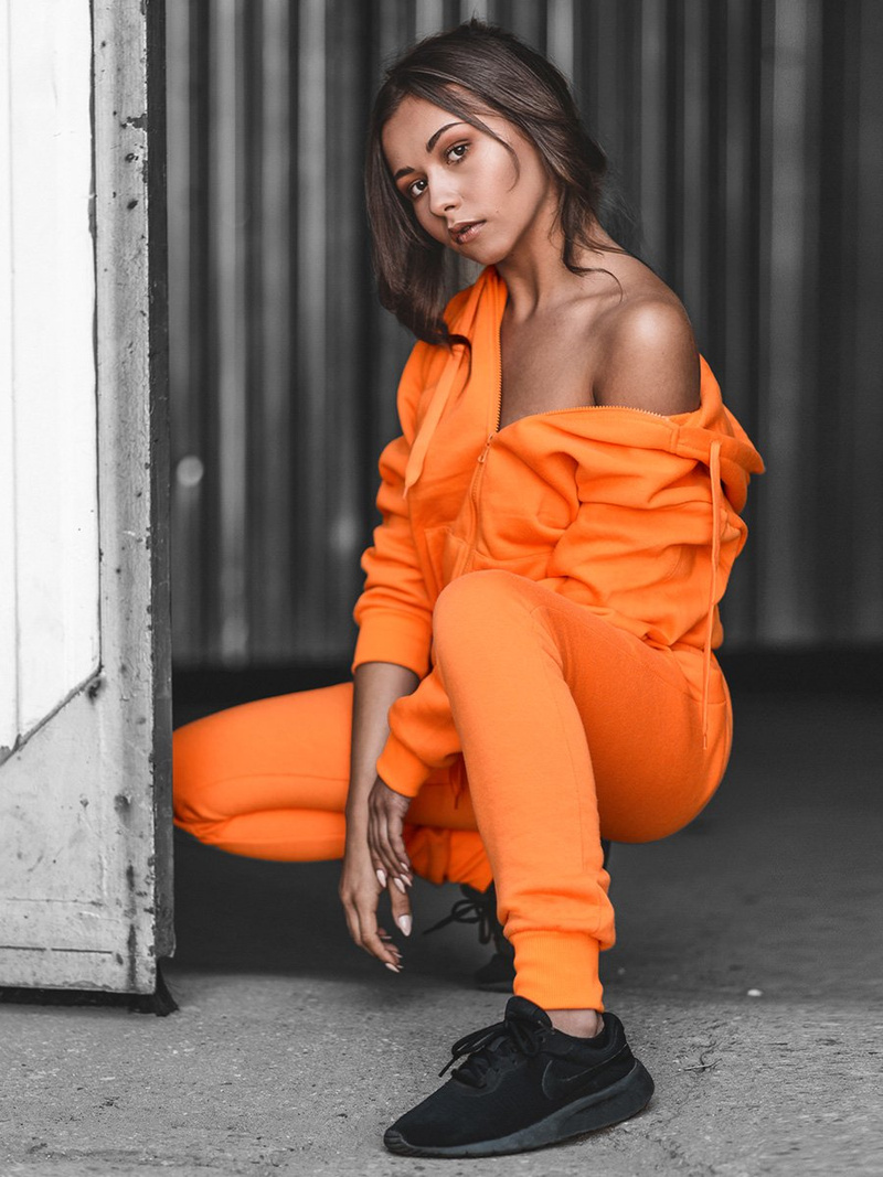 Γυναικείο φούτερ με κουκούλα πορτοκαλί OZONEE JS/W03