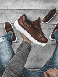 Ανδρικά Sneakers καφέ-λευκό OZONEE CH/257