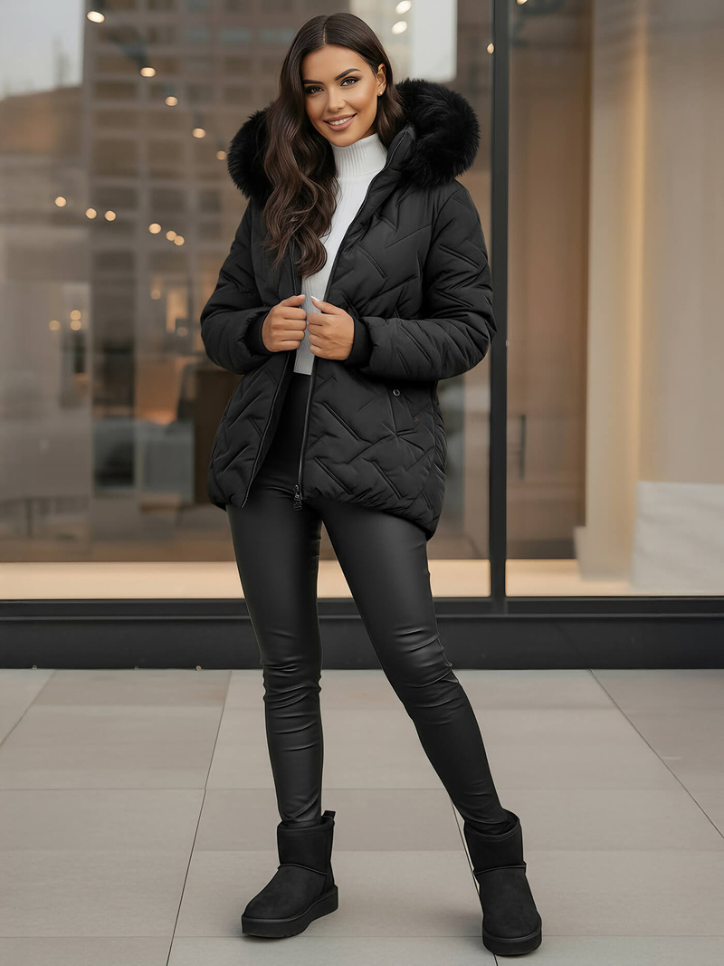 Γυναικείο μπουφάν μαύρο OZONEE JS/16M9296/392Z