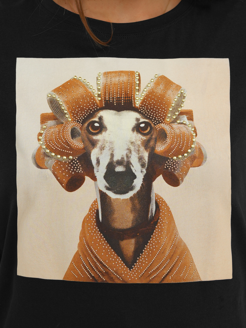 Γυναικείο μπλουζάκι mαύρο και μπεζ OZONEE JS/YJ77726