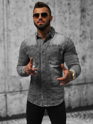 Ανδρικό τζιν πουκάμισο Γκρί OZONEE NB/MC712G