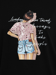 Γυναικείο μπλουζάκι μαύρο OZONEE JS/95T2573/3