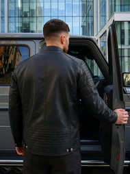 Ανδρικό δερμάτινο μπουφάν μαύρο OZONEE JS/11Z8137