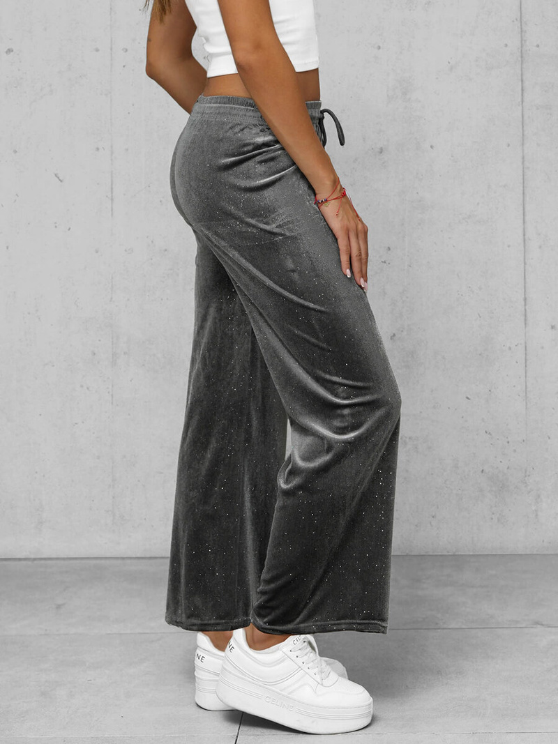 Γυναικείο βελούδινο παντελόνι γραφίτη OZONEE JS/92K519/10