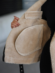 Γυναικείο δερμάτινο μπουφάν μαύρο-μπεζ OZONEE JS/11Z8177Z