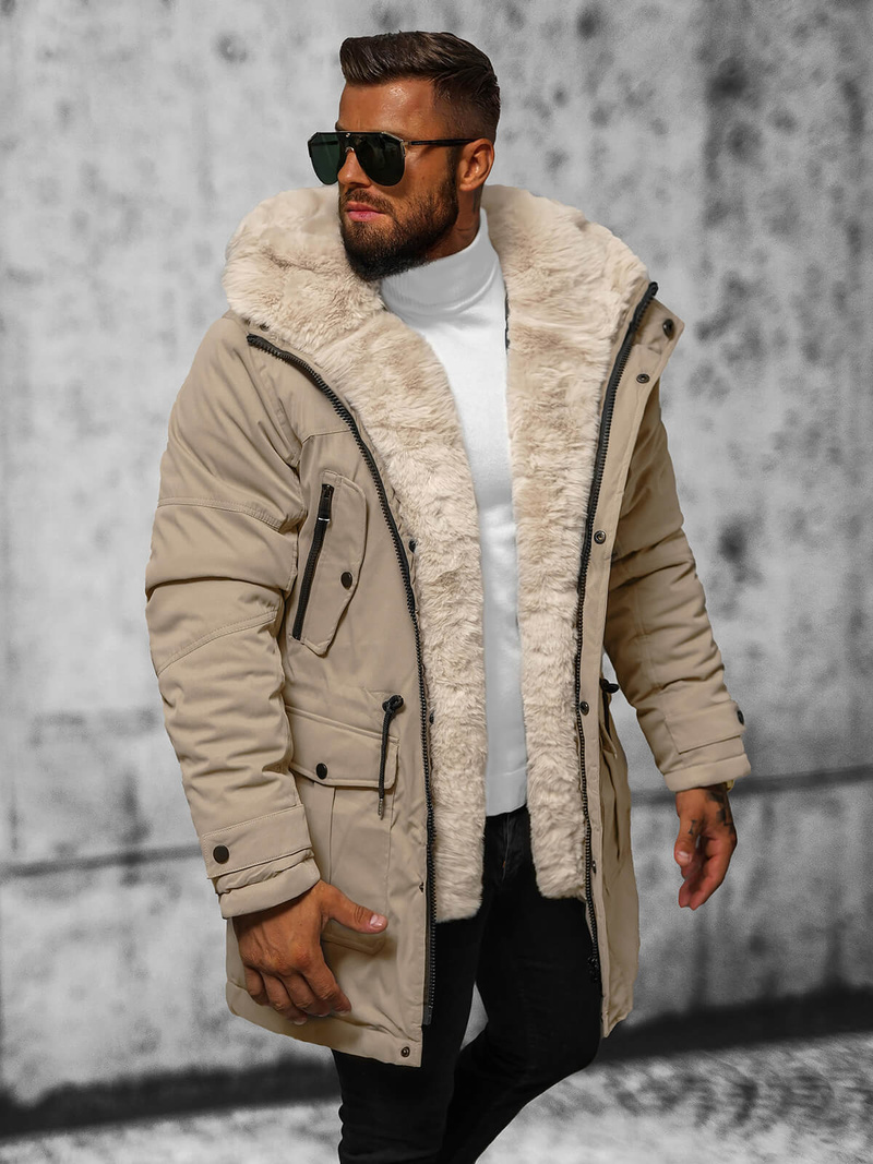 Ανδρικό χειμερινό μπουφάν μπεζ OZONEE JS/22M317/62