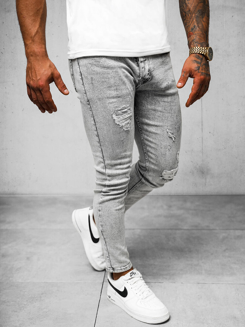 Ανδρικό τζιν παντελόνι γκρι OZONEE O/2358/2