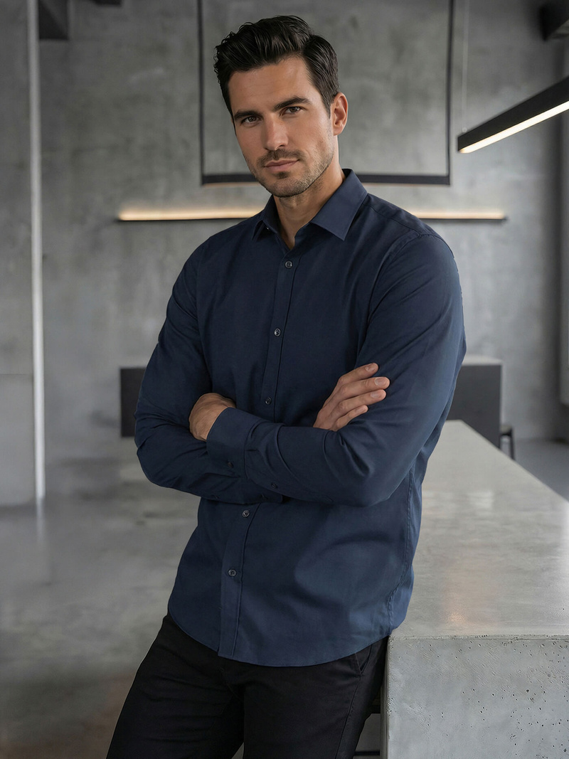 Ανδρικό πουκάμισο ναυτικό μπλε OZONEE V/V188Z