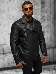 Ανδρικό δερμάτινο μπουφάν μαύρο OZONEE JS/11Z8067