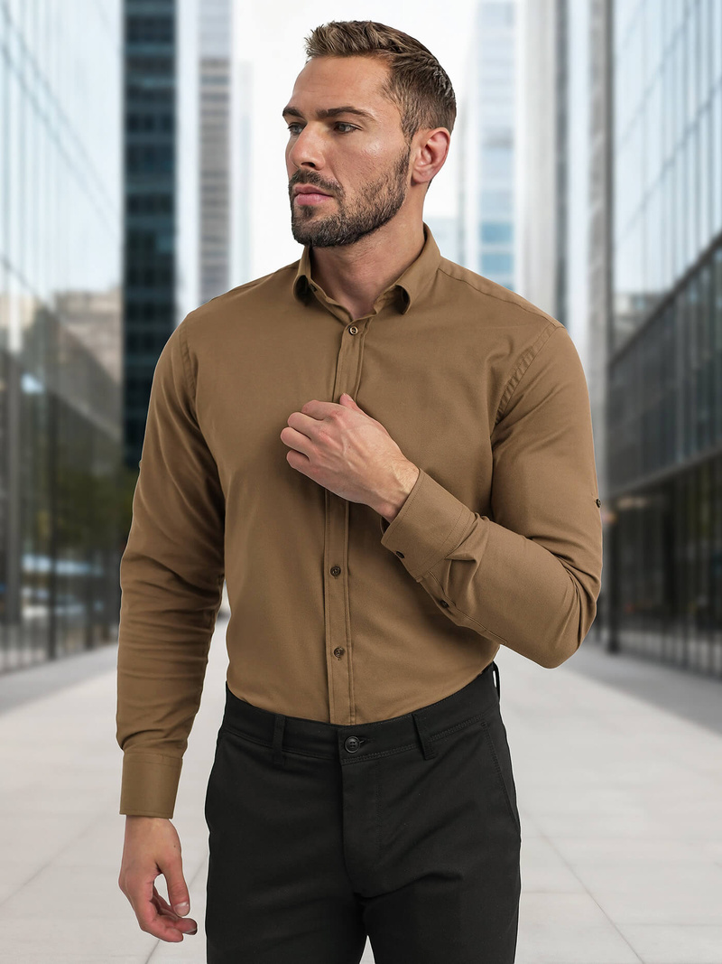 Ανδρικό πουκάμισο καφέ OZONEE V/V187