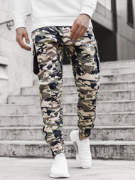 Ανδρικό παντελόνι jogger μπεζ-καμουφλάζ OZONEE A/705